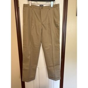 Lands' End Khaki Pants Traditional‎ Fit Pleated Cuffed Hem Men's Size 37x31